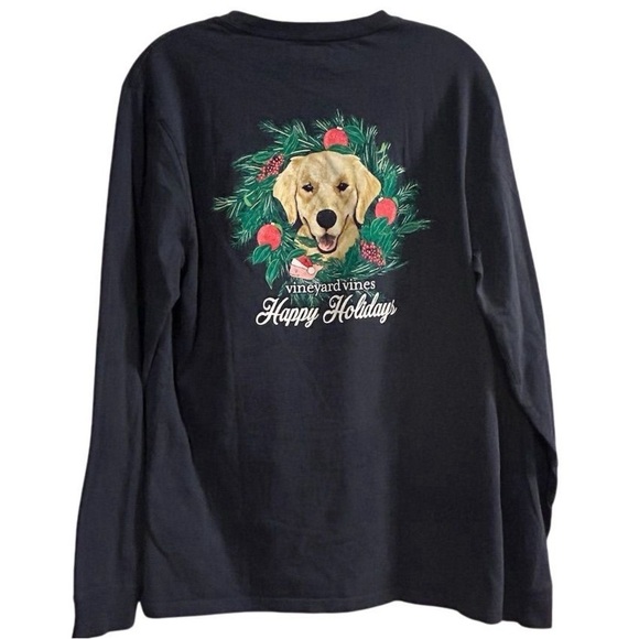 Vineyard Vines Men's S Blue Holiday Labrador Graphic Long-Sleeve Tee - Picture 8 of 9